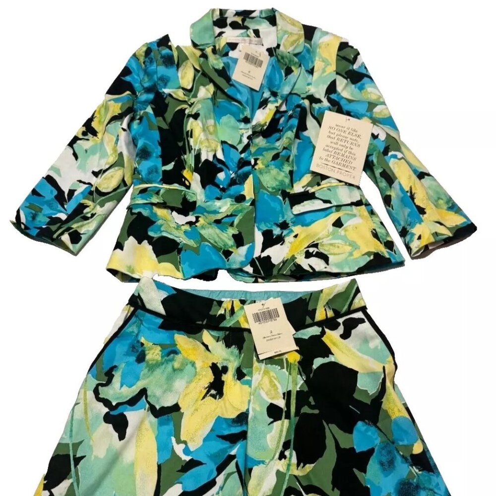 NWT BOSTON PROPER Green Multi Abstract Floral Shorts and Blazer size 2-8